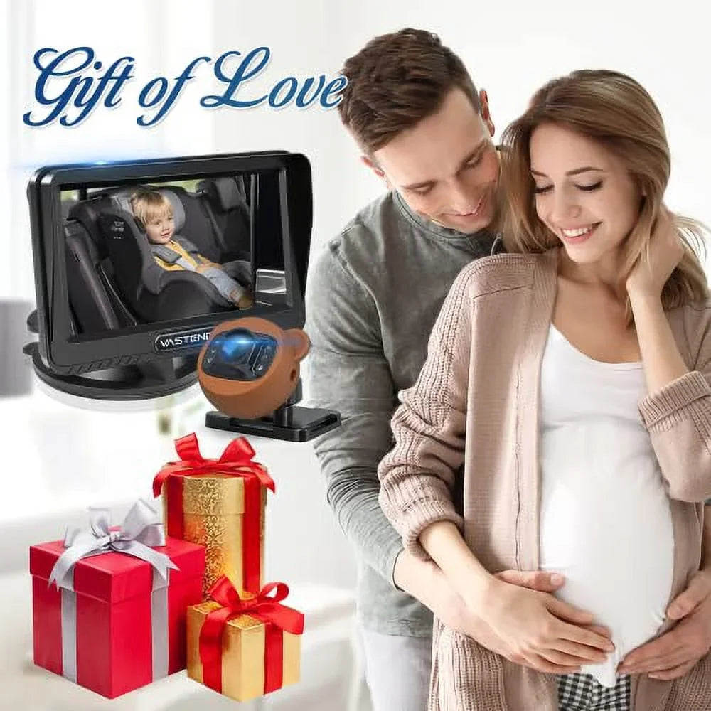 VASizeTEND Baby Car Camera,360° Rotation 1080P Baby Car Mirror with Night Vision & 150° Wide View Function,5 Mins Easy to Install Travel Sizeafety Kit,With A Cute Sizeilicone Case