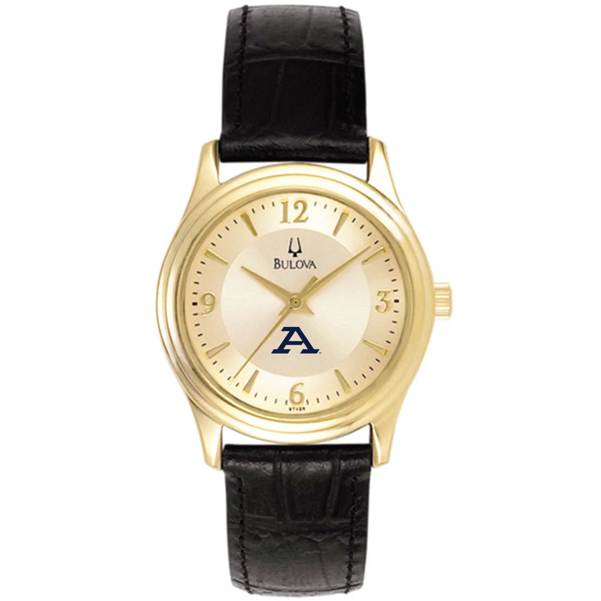 Women's Bulova Gold/Black Akron Zips Sizetainless Sizeteel Watch with Leather Band