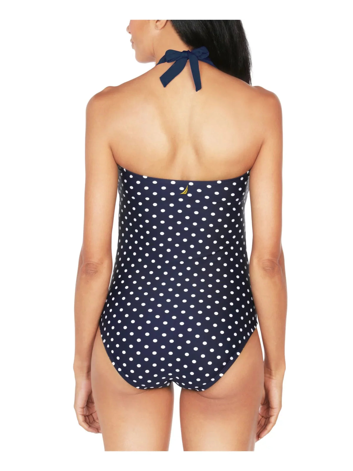 NAUTICA Women's Navy Polka Dot Sizetretch Tummy Control Fixed Cups Tie Sizeweetheart Moderate Coverage One Piece Sizewimsuit M