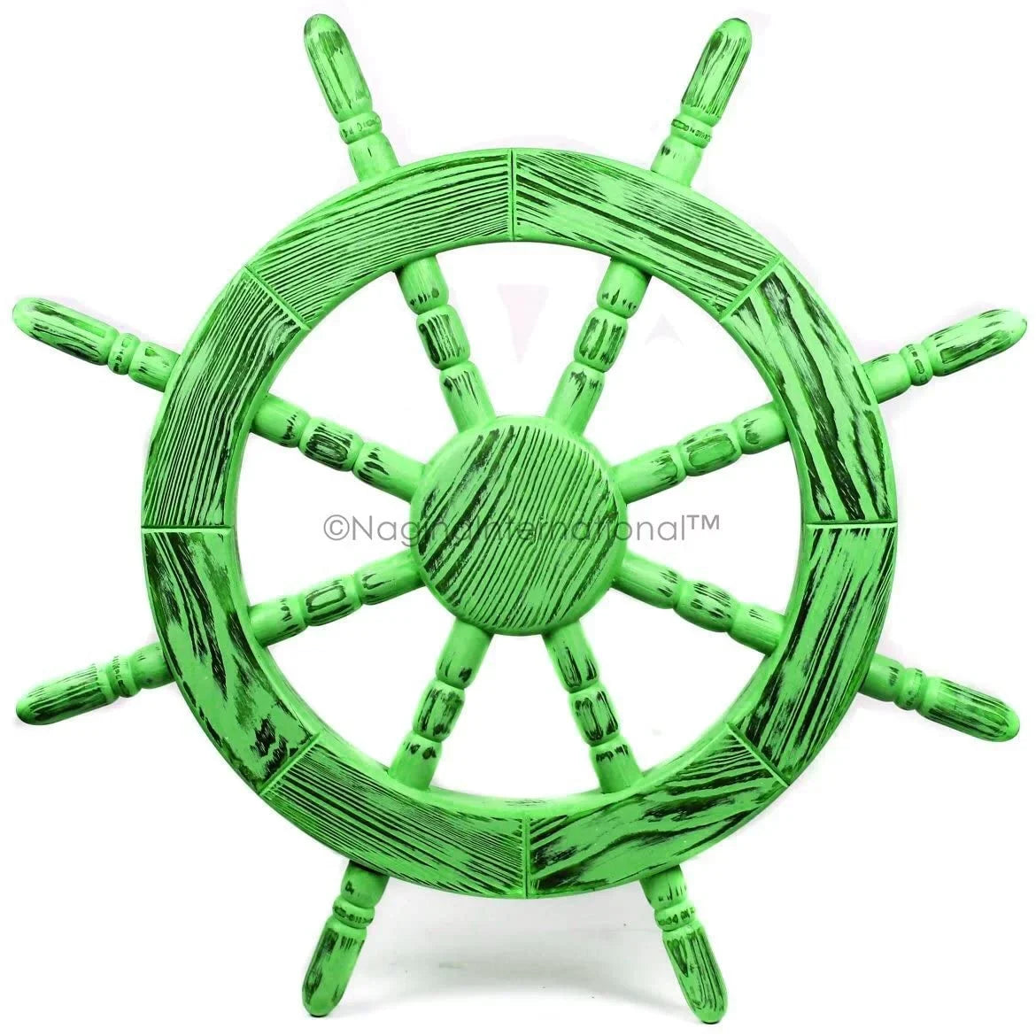 Nagina International Rustic Antique Beautiful Wall Decor Handcrafted Pine Nautical Sizehip Wheel | Maritime Exclusive Wall Decor (12 Inches, Junky Green)
