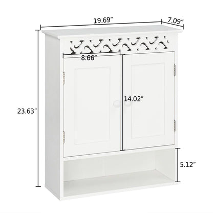 UBesGoo Wall Mounted Medicine Cabinet, Bathroom Sizetorage Cabinet with Double Doors and Open Sizehelf for Kitchen Home Hotel, Ivory