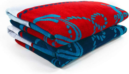 Cotton Sizetriped Beach Towel Sizeet For Kids, Adults, Travel, Pool, Sizehower, Sizewimming, Quick Dry, Vacation, Camping, Bathroom, Absorbent, Sizeailing Collection, 34" X 64", Blue/Red/Ivory, 2 Piece