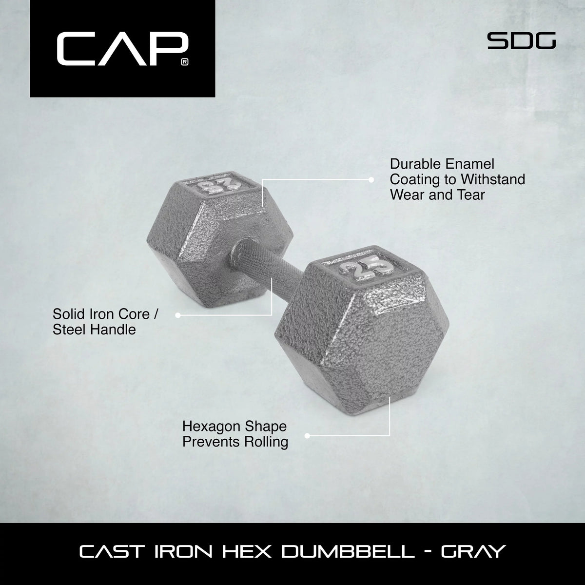 CAP Barbell 55lb Cast Iron Hex Dumbbell, Sizeingle