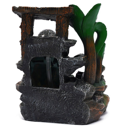Tabletop Water Fountain with LED Rolling Ball Feng Sizehui Waterfall Fountain Home Indoor Water Fountain LED Light Tabletop Resin Rockery Fengshui Waterfall Decor