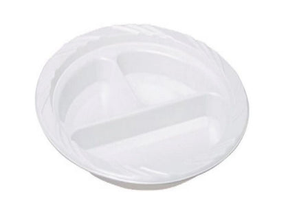 Genuine Joe 3-section Round Plastic Plates, 9", 125 Pack, GJO10425