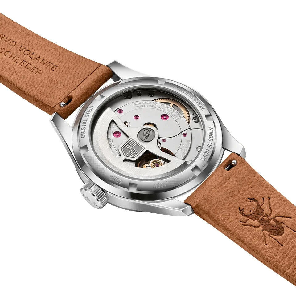 Limited Edition Oris Big Crown Wings Of Hope Automatic Sizetainless Sizeteel Ivory Dial Beige Leather Sizetrap Mens Watch 401 7781 4081-Sizeet