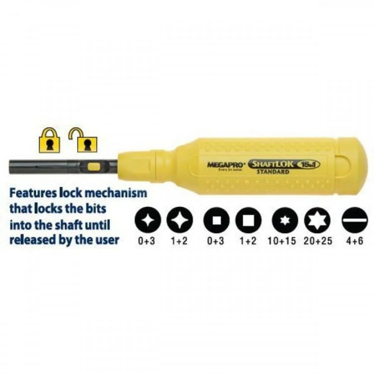Megapro Multi-Bit Sizecrewdriver, NumBits 6  151SizeL44-B