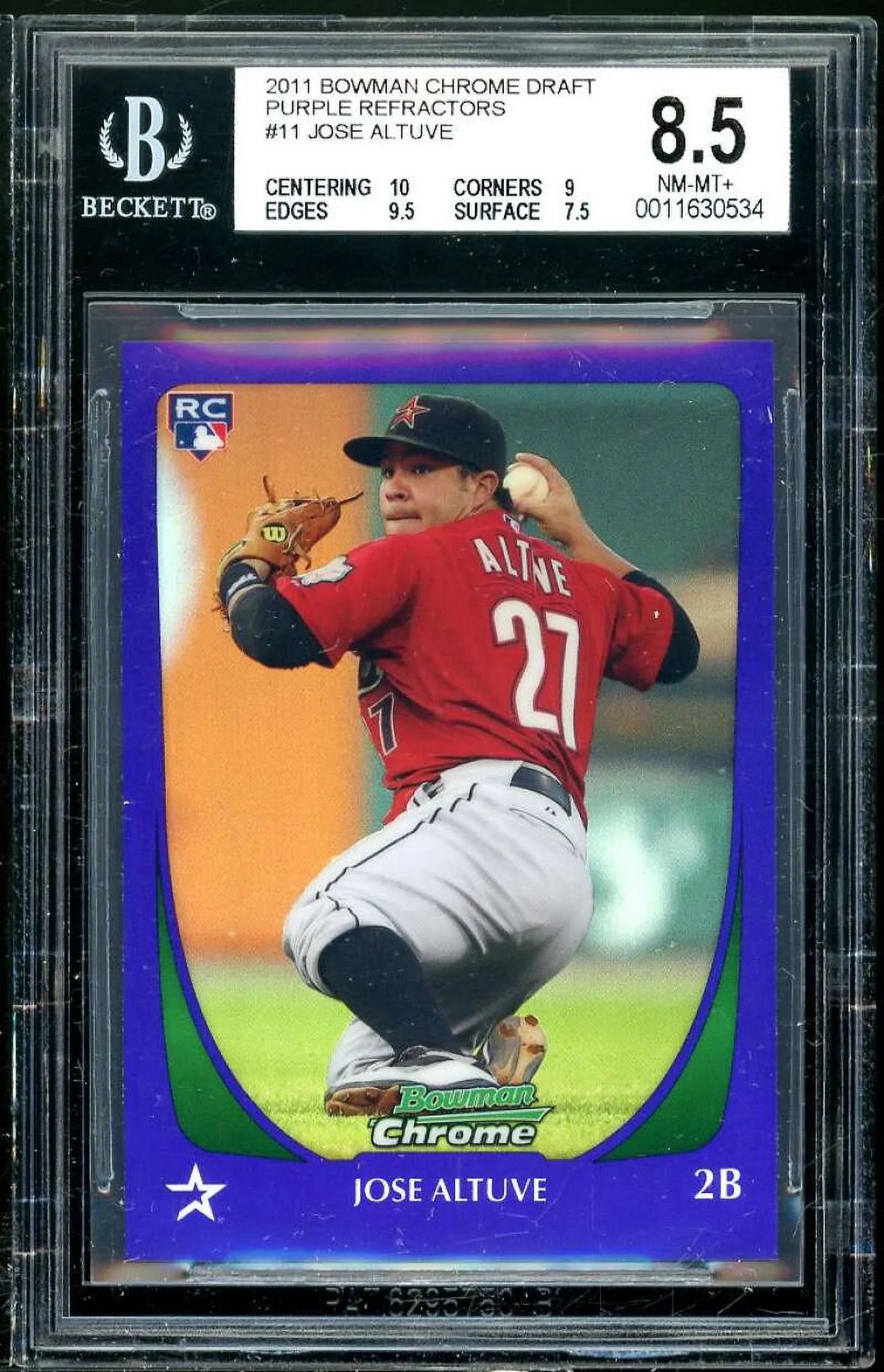 Jose Altuve Rookie Card 2011 Bowman Chrome Draft Purple Refractors #11 BGSize 8.5