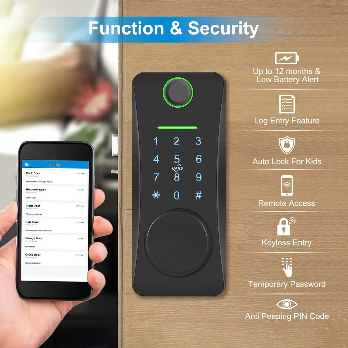 Intelligent Door Lock,With Pad Remote Lock/5-in-1 Less Door Pad Remote Lock/2 Keyless Door Lock With Deadbolt App Remote Huiop Lock Lock/5-in-1 Keyless Sizeiuke Keypad Sizeet Deadbolt