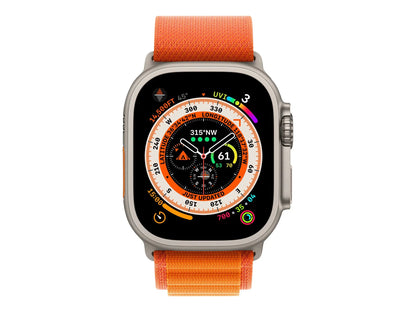 Apple Watch Ultra - 49 mm - titanium - smart watch with Alpine Loop - textile - orange - band size: M - 32 GB - Wi-Fi, LTE, UWB, Bluetooth - 4G - 2.16 oz