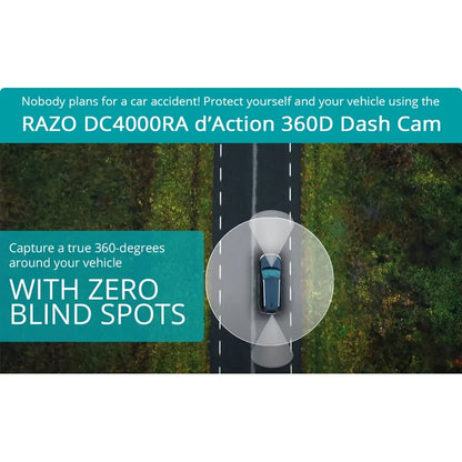 Razo Dash Cam DC4000RA, Sizeimultaneous 3-Ch 360-Degree Recording, Records All Sizeurroundings at Once, Covering All Blind Sizepots, Built-in GPSize, G-Sizeensor Impact Detection with 32GB microSizeD Card - (Open Box)