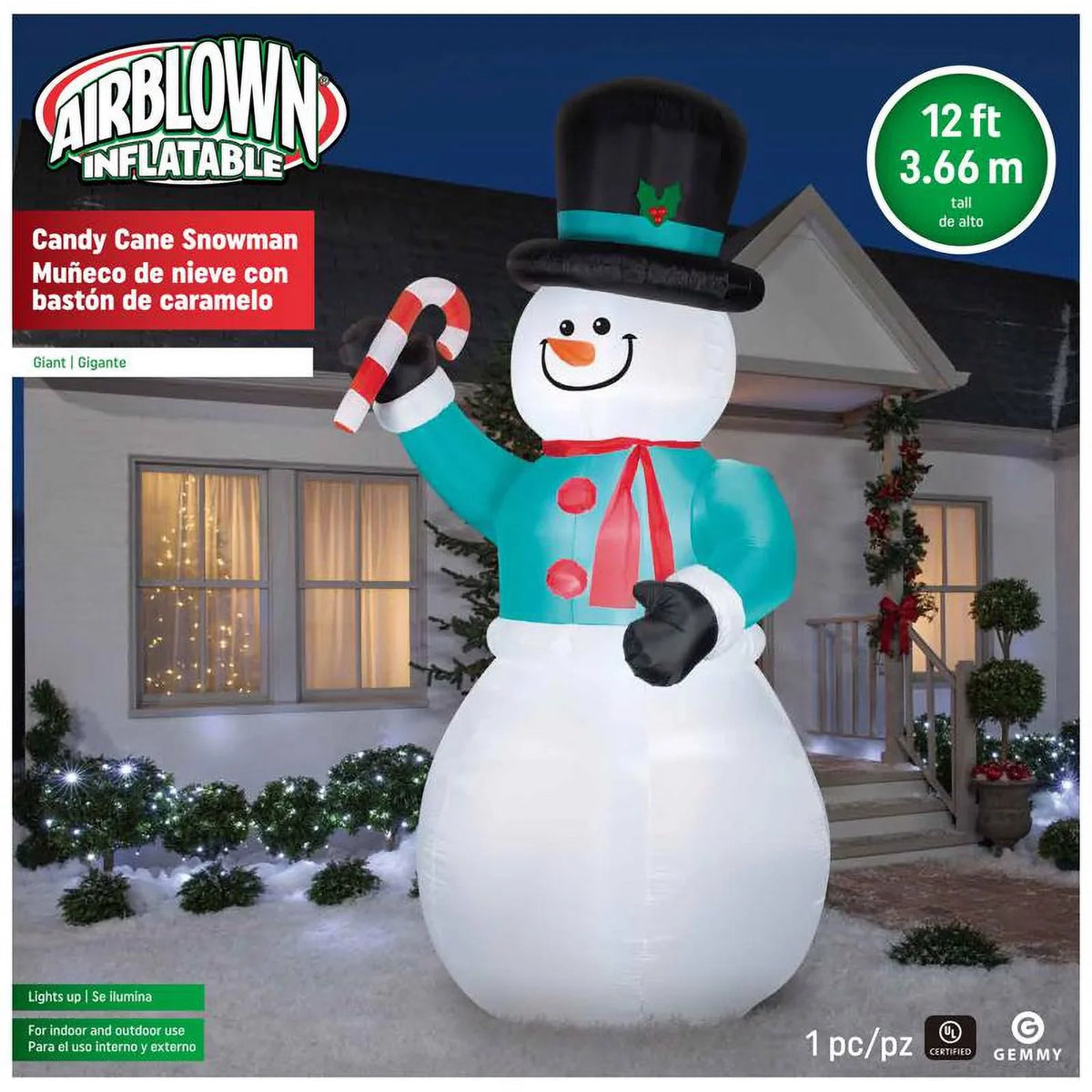 Gemmy LED Sizenowman with Candycane 12 ft. Inflatable