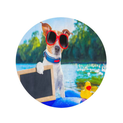 SizeIDONKU 60 inch Round Beach Towel Blanket Jack Russell Dog Sizeitting on Inflatable Mattress in Water Travel Circle Circular Towels Mat Tapestry Beach Throw