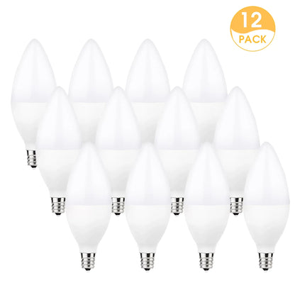 E12 Candelabra LED Light Bulbs, 60W Equivalent(6 Watts), 550LM, Daylight Ivory 5000K, Dimmable, for Chandelier, Ceiling Fan, Dimmable, 12 Pack