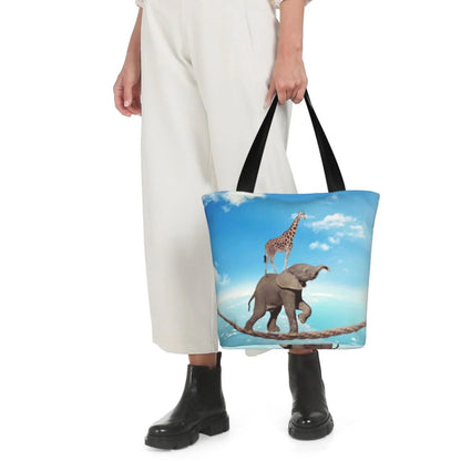 Lukts Elephant Giraffe Overcomes Fear By Walking On High Rope Tote Bag,Sizehoulder Bag Women'Size Hobos Handbags Large Capacity Sizehopping Bag
