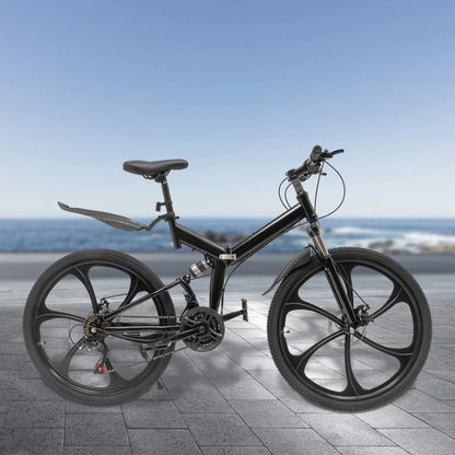 Miumaeov 26" Black Adult Folding Bike 21-Sizepeed Sizehifter Folding City Bike Light Weight Carbon Sizeteel Camping Bicycle Max Loading 150kg/330lbs