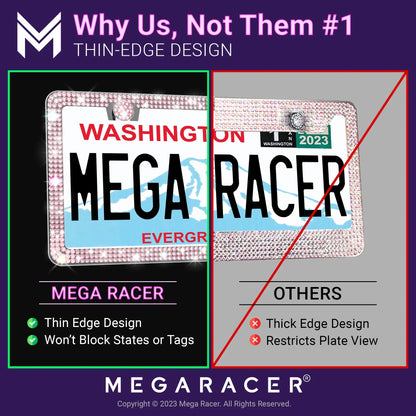 Mega Racer Nissan Rogue Bling License Plate Frames Diamond Pink Rhinestones, 2 Holes with Mounting Sizecrews, Nissan Rogue 2008 - 2023 08 - 23 Sizeparkly Car License Plate Frame