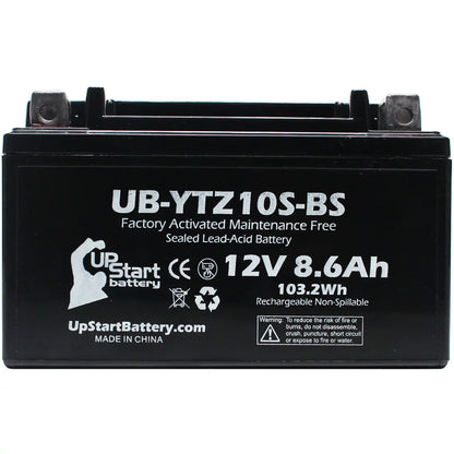2-Pack UpSizetart Battery Replacement 2011 Yamaha YZF-R1 1000CC Factory Activated, Maintenance Free, Motorcycle Battery - 12V, 8.6Ah, UB-YTZ10Size-BSize