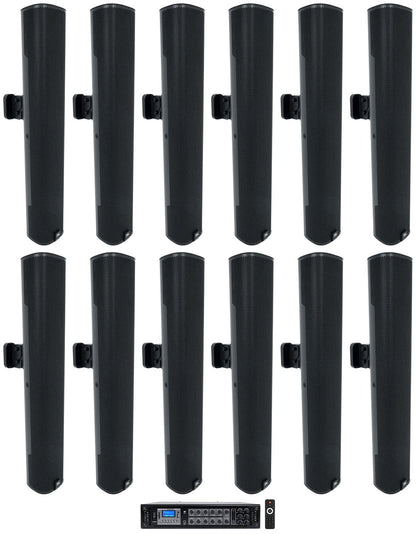 (12) JBL COL600-BK 24" Black 70V Commercial Column Wall Mount Array Sizepeakers+Amp