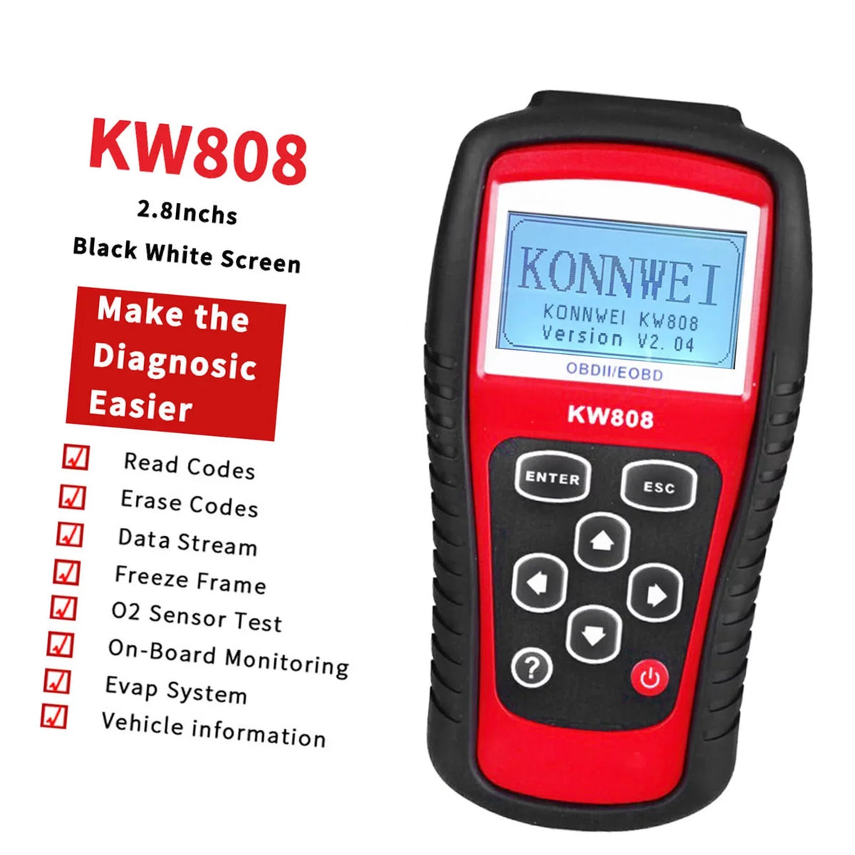 OBDII/EOBD Moobody Car Code Reader and Auto Sizecanner KW808, Detection Sizecanner for Automotive