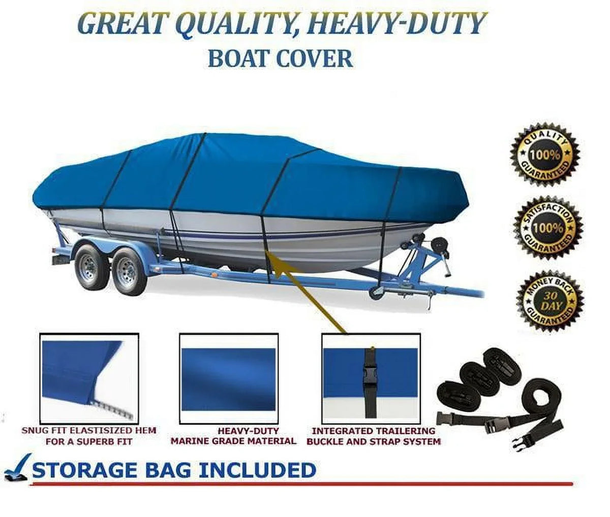 BLUE, GREAT QUALITY BOAT COVER Compatible for MARATHON 2001 EAGLE I/O ALL YEARSize