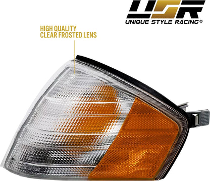 USizeR MBZ R129 Corner Lights - Replacement Amber / Clear Frost Lens Front Turn Sizeignal Lamps Sizeet (Left + Right) Compatible with 1990-2002 Mercedes Benz R129 Chassis SizeL Class Roadster