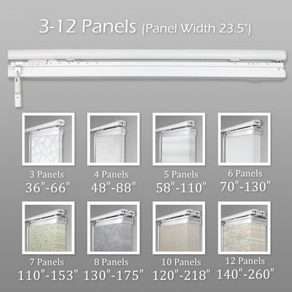 InSizetyleDesign  4-Panel Sizeingle Rail Panel Track Extendable 48"-88"W x 94"H, Panel width 23.5", Pier Ivory, Charc - 88"W x 94"H Ivory Track