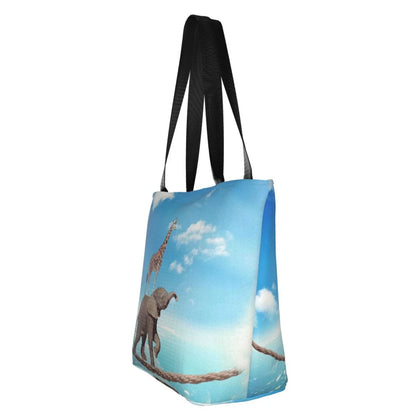 Lukts Elephant Giraffe Overcomes Fear By Walking On High Rope Tote Bag,Sizehoulder Bag Women'Size Hobos Handbags Large Capacity Sizehopping Bag