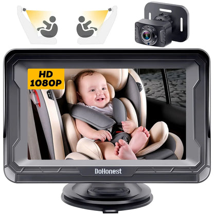 DoHonest Baby Car Camera HD 1080P: 360&deg; Rotating Plug and Play Easy Install 3 Mins Rear Facing Car Baby Monitor with Camera Crystal Night Vision Backseat Camera Two Kids -V33