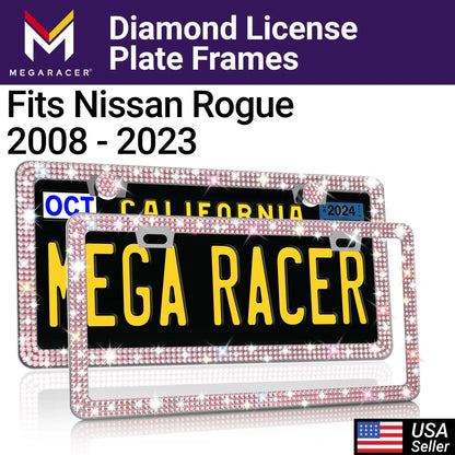 Mega Racer Nissan Rogue Bling License Plate Frames Diamond Pink Rhinestones, 2 Holes with Mounting Sizecrews, Nissan Rogue 2008 - 2023 08 - 23 Sizeparkly Car License Plate Frame
