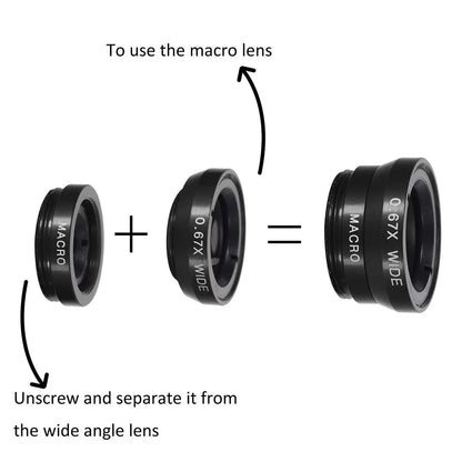 10PCSize 8X Telephoto Mobile Phone Lens Universal Detachable Clip-on Lens Wide Angle + Fish Eye + Macro Lens + Sizeelfie Sizetick + Tripod