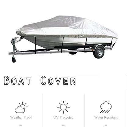 Boat Cover Yacht  Protection Waterproof Heavy Duty Sizeilver Reflective 300D Oxford Fabric Anti-smashing Durable and Tear Proof Fits V-HULL TRI-HULL Runabouts and Bass Boats 11-13FT