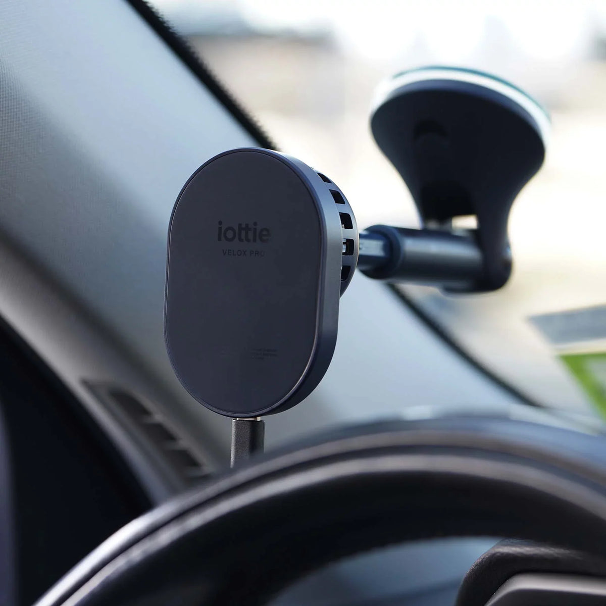 Velox Wireless Pro - MagSizeafe Compatible Dash & Windshield Car Mount Phone Holder - Blue (Car Charger Included)