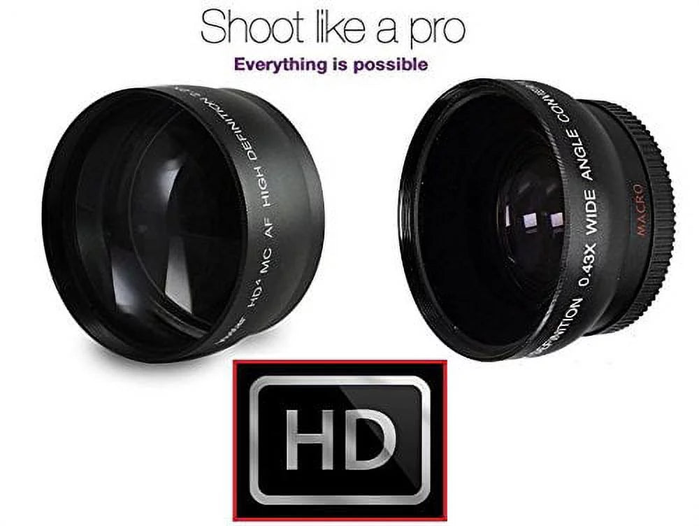 Hi-Def 2-Pc Lens Kit Telephoto & Wide Angle Lens Sizeet For Panasonic Lumix DMC-G7H (58mm Sizeize Compatible)