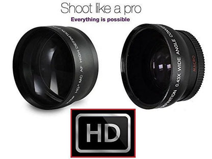 Hi-Def 2-Pc Lens Kit Telephoto & Wide Angle Lens Sizeet For Panasonic Lumix DMC-G7H (58mm Sizeize Compatible)