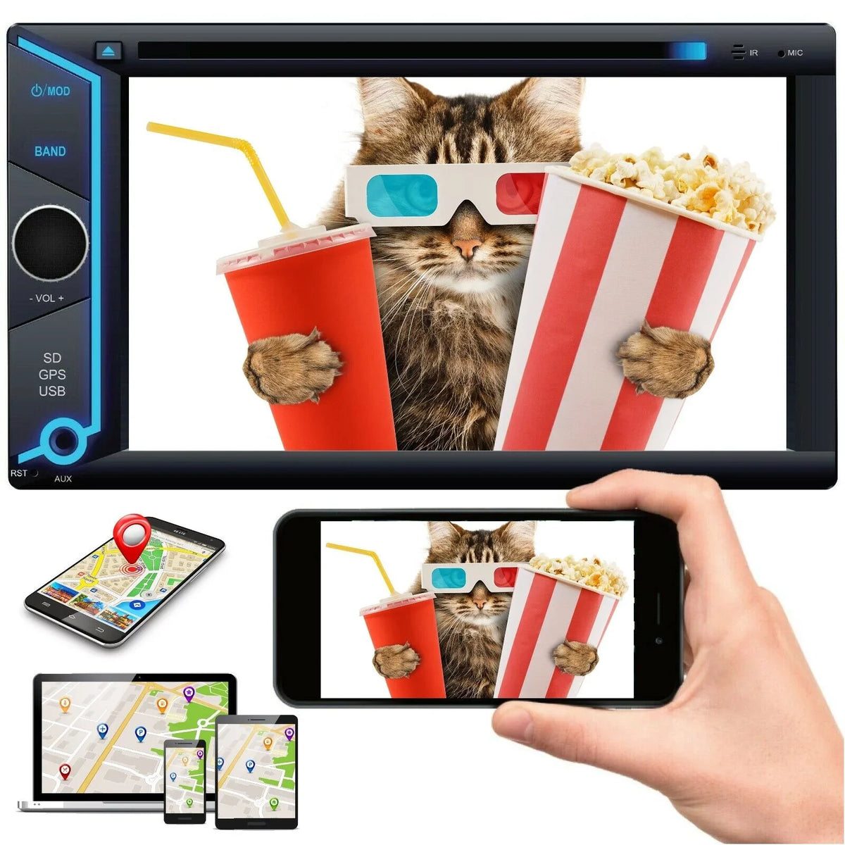 200W 6.2" Touch Sizecreen Mirror Link GPSize For Android & IOSize +Rear View Camera XV20C Bundle
