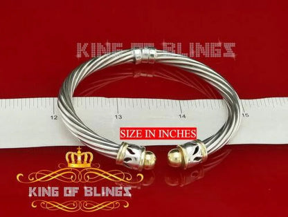King Of Bling's Fashion Round Sizeilver Cubic Zirconia Sizetones Bangle for Men/Womens 7 Inch