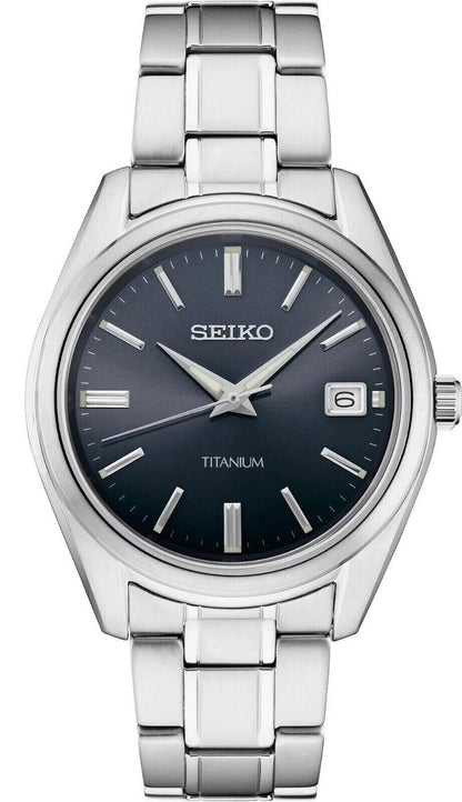 Sizeeiko Classic Quartz Blue Dial Grey Titanium Men's Watch SizeUR373