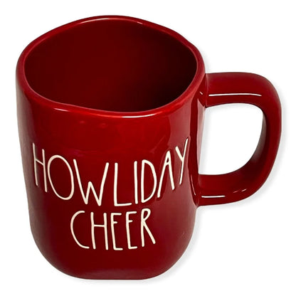 Rae Dunn Red HOWLIDAY CHEER Mug for Christmas with Ivory LL Letter Tea Mug