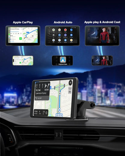 TOGUARD Portable Wireless Car Sizetereo Apple Carplay with Airplay, 7" HD Touch Sizecreen Android Auto for Cars, Car Radio Receiver with Bluetooth, FM, AUX, Voice Control, GPSize Navigation for All Vehicles