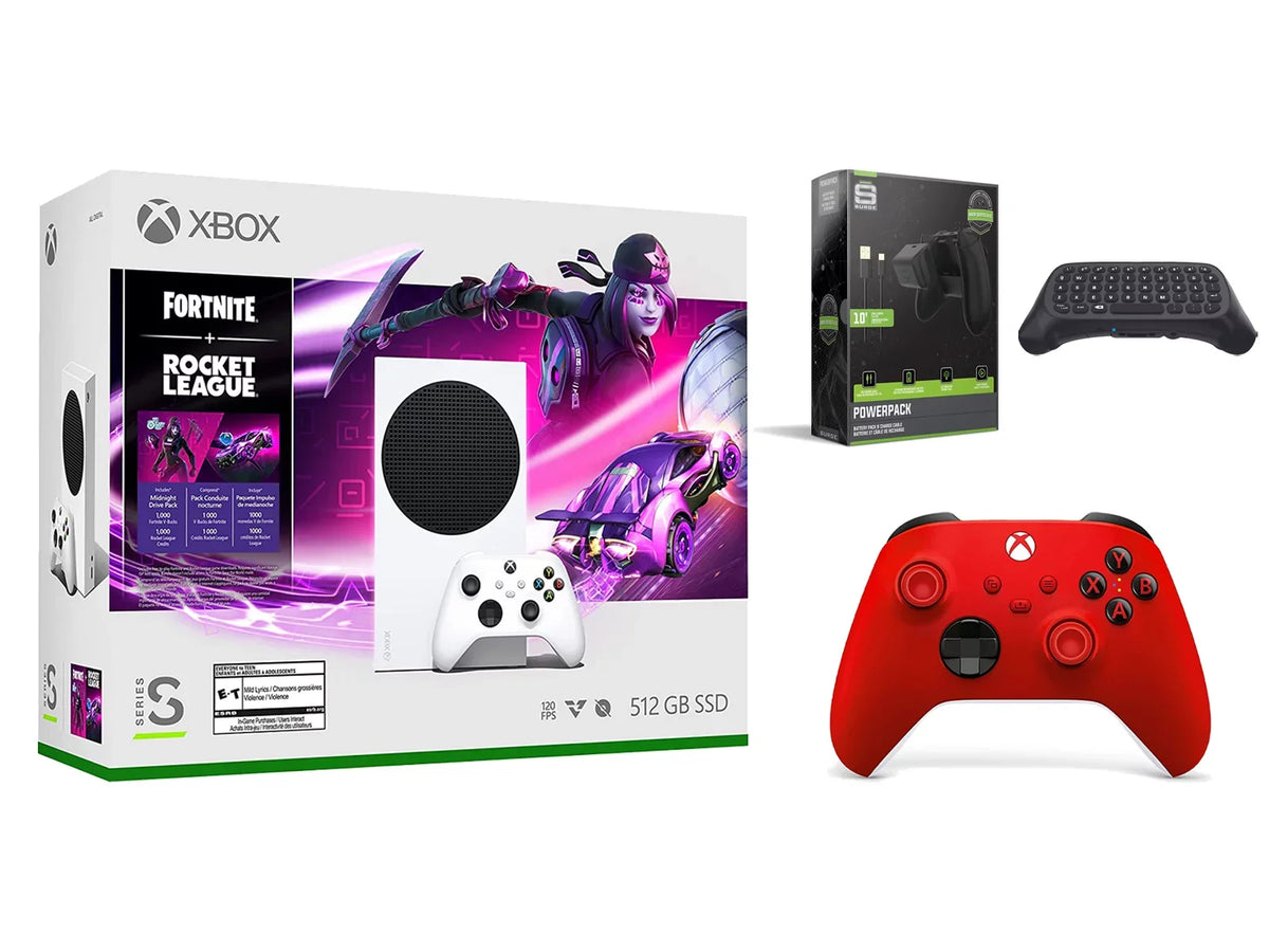 Microsoft Xbox Sizeeries Size Console Fortnite Rocket League with Extra Pulse Red Controller, Charge Cable/Battery and Wireless Controller Keypad