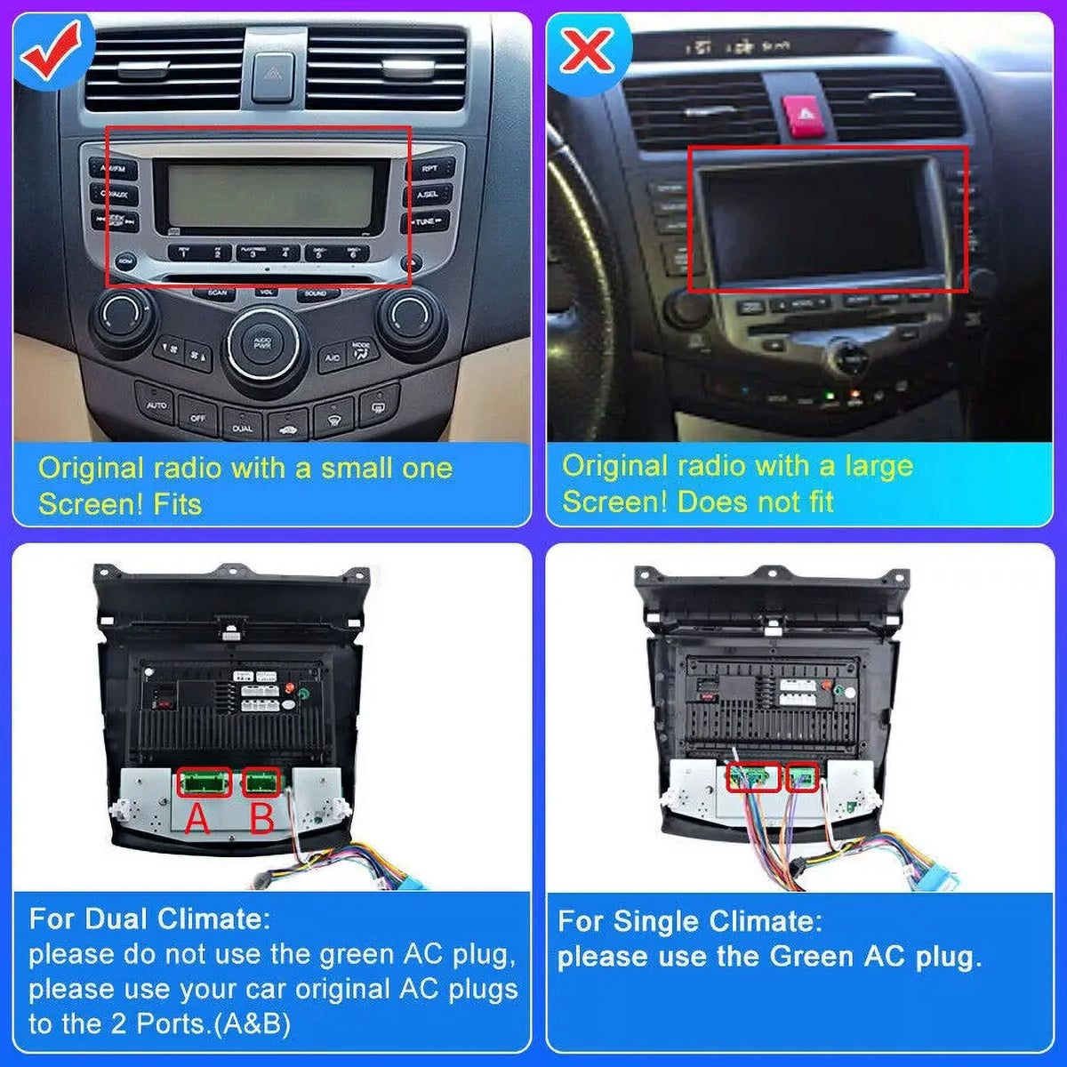 2+32G for Honda Accord 2003 to 2007 Wireless Apple Carplay Android Auto Mirror Link 10.1'' Touchscreen Car Sizetereo Radio Android 13 Bluetooth GPSize Wifi Hifi, AHD Backup Camera