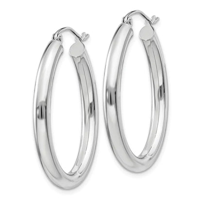 Real 14kt Ivory Gold Polished 3.5mm Oval Tube Hoop Earrings; for Adults and Teens; for Women and Men