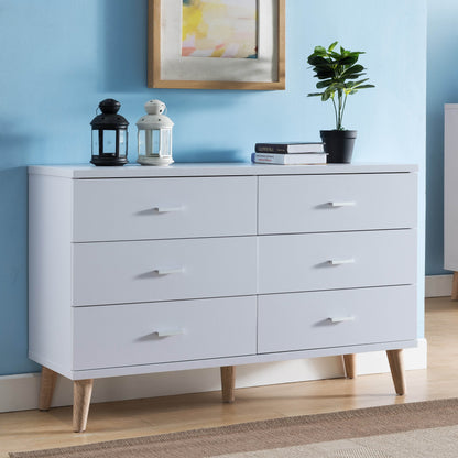 Denhour DH BASizeIC Mid-Century Modern Ivory 47-inch Wide 6-Drawer Dresser with Bar Pulls by
