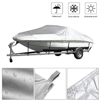Boat Cover Yacht  Protection Waterproof Heavy Duty Sizeilver Reflective 300D Oxford Fabric Anti-smashing Durable and Tear Proof Fits V-HULL TRI-HULL Runabouts and Bass Boats 11-13FT