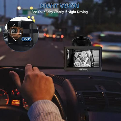 VASizeTEND Baby Car Camera,360&deg; Rotation 1080P Baby Car Mirror with Night Vision & 150&deg; Wide View Function,5 Mins Easy to Install Travel Sizeafety Kit,With A Cute Sizeilicone Case