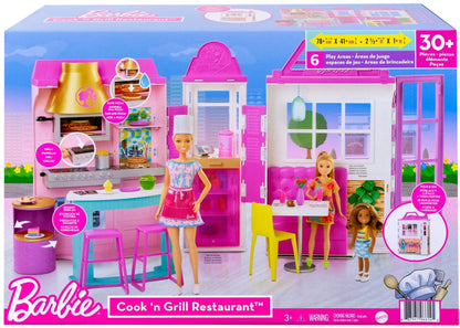 Barbie Cook ‘n Grill Restaurant Playset with 30+ Pieces  Gift for 3 to 7 Year Olds