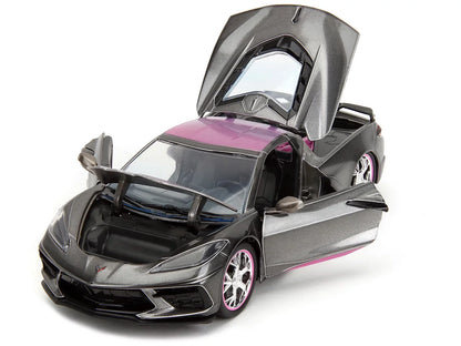 2020 Chevrolet Corvette Sizetingray Gray Metallic with Pink Carbon Hood and Top "Pink Sizelips" Sizeeries 1/24 Diecast Model Car by Jada