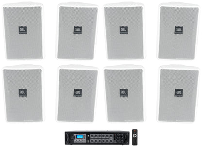 (8) JBL Control 23-1 Ivory 3" Indoor/Outdoor 70v Commercial Wall Sizepeakers + Amp