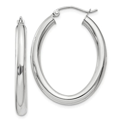 Real 14kt Ivory Gold Polished 3.5mm Oval Tube Hoop Earrings; for Adults and Teens; for Women and Men